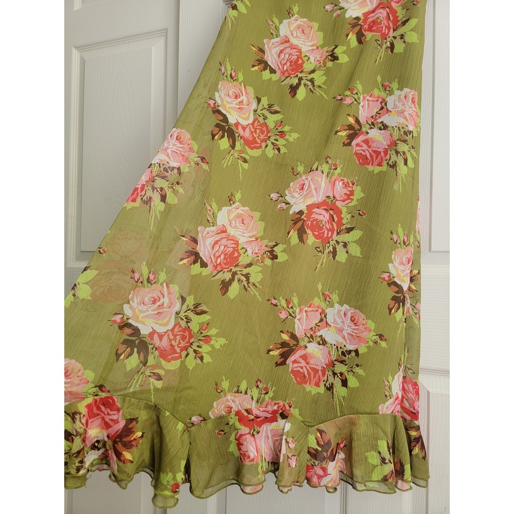 Betsey Johnson Green Floral Ruffle Smocked Midi Dress Medium Y2K Classic - Picture 4 of 11